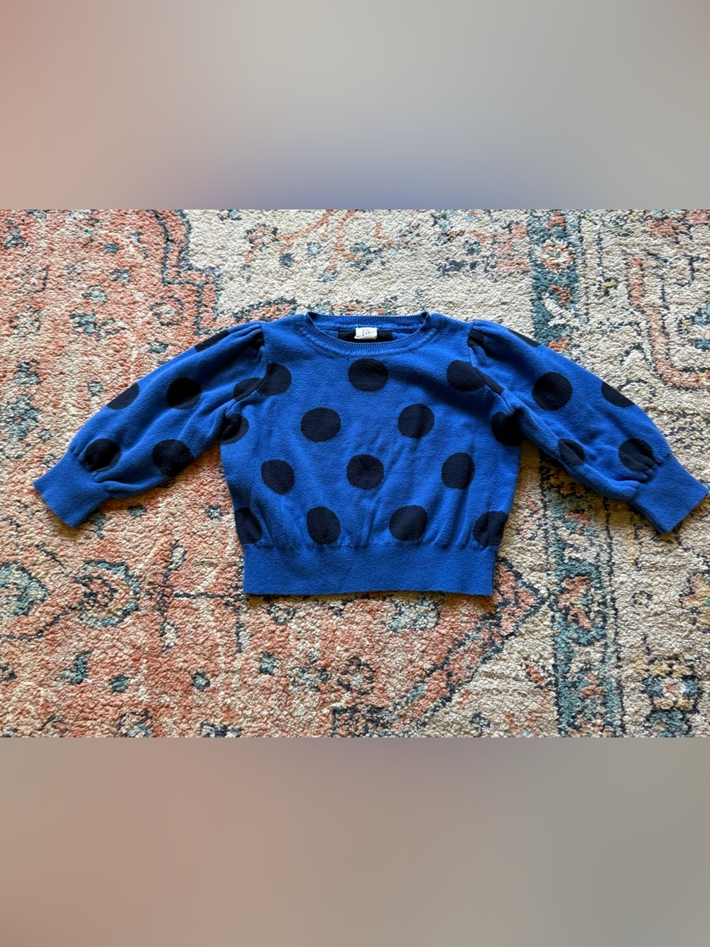 GAP Puff Sleeve Blue Sweater with Black Polka Dots 2T